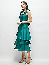 Alt View 2 Thumbnail - Jade Bow-Shoulder Satin Midi Dress with Asymmetrical Tiered Skirt