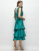 Alt View 3 Thumbnail - Jade Bow-Shoulder Satin Midi Dress with Asymmetrical Tiered Skirt