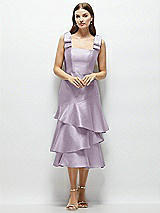Alt View 1 Thumbnail - Lilac Haze Bow-Shoulder Satin Midi Dress with Asymmetrical Tiered Skirt