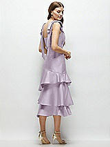 Alt View 3 Thumbnail - Lilac Haze Bow-Shoulder Satin Midi Dress with Asymmetrical Tiered Skirt