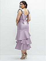 Front View Thumbnail - Lilac Haze Bow-Shoulder Satin Midi Dress with Asymmetrical Tiered Skirt