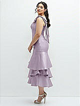 Side View Thumbnail - Lilac Haze Bow-Shoulder Satin Midi Dress with Asymmetrical Tiered Skirt