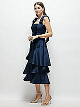 Alt View 2 Thumbnail - Midnight Navy Bow-Shoulder Satin Midi Dress with Asymmetrical Tiered Skirt
