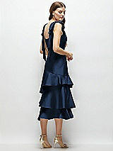 Alt View 3 Thumbnail - Midnight Navy Bow-Shoulder Satin Midi Dress with Asymmetrical Tiered Skirt