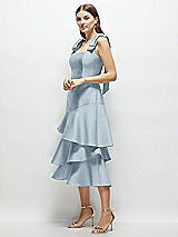 Alt View 2 Thumbnail - Mist Bow-Shoulder Satin Midi Dress with Asymmetrical Tiered Skirt