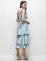 Alt View 3 Thumbnail - Mist Bow-Shoulder Satin Midi Dress with Asymmetrical Tiered Skirt
