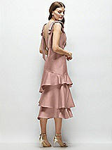 Alt View 3 Thumbnail - Neu Nude Bow-Shoulder Satin Midi Dress with Asymmetrical Tiered Skirt
