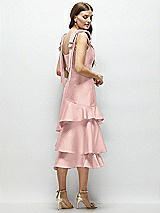 Alt View 3 Thumbnail - Rose - PANTONE Rose Quartz Bow-Shoulder Satin Midi Dress with Asymmetrical Tiered Skirt