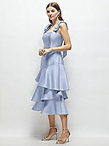 Alt View 2 Thumbnail - Sky Blue Bow-Shoulder Satin Midi Dress with Asymmetrical Tiered Skirt