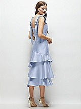 Alt View 3 Thumbnail - Sky Blue Bow-Shoulder Satin Midi Dress with Asymmetrical Tiered Skirt