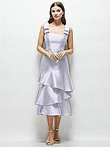 Alt View 1 Thumbnail - Silver Dove Bow-Shoulder Satin Midi Dress with Asymmetrical Tiered Skirt