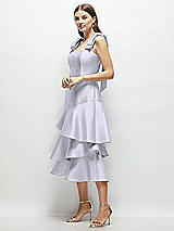 Alt View 2 Thumbnail - Silver Dove Bow-Shoulder Satin Midi Dress with Asymmetrical Tiered Skirt