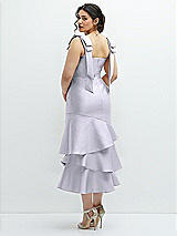 Front View Thumbnail - Silver Dove Bow-Shoulder Satin Midi Dress with Asymmetrical Tiered Skirt