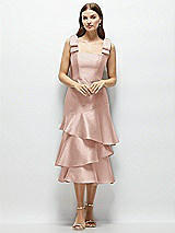 Alt View 1 Thumbnail - Toasted Sugar Bow-Shoulder Satin Midi Dress with Asymmetrical Tiered Skirt