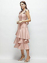 Alt View 2 Thumbnail - Toasted Sugar Bow-Shoulder Satin Midi Dress with Asymmetrical Tiered Skirt