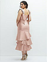 Front View Thumbnail - Toasted Sugar Bow-Shoulder Satin Midi Dress with Asymmetrical Tiered Skirt