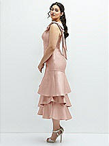 Side View Thumbnail - Toasted Sugar Bow-Shoulder Satin Midi Dress with Asymmetrical Tiered Skirt