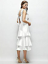 Alt View 3 Thumbnail - White Bow-Shoulder Satin Midi Dress with Asymmetrical Tiered Skirt
