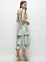 Alt View 3 Thumbnail - Willow Green Bow-Shoulder Satin Midi Dress with Asymmetrical Tiered Skirt