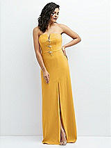 Front View Thumbnail - NYC Yellow Strapless Notch-Neck Crepe A-line Dress with Rhinestone Piping Bows