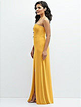 Side View Thumbnail - NYC Yellow Strapless Notch-Neck Crepe A-line Dress with Rhinestone Piping Bows