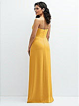 Rear View Thumbnail - NYC Yellow Strapless Notch-Neck Crepe A-line Dress with Rhinestone Piping Bows