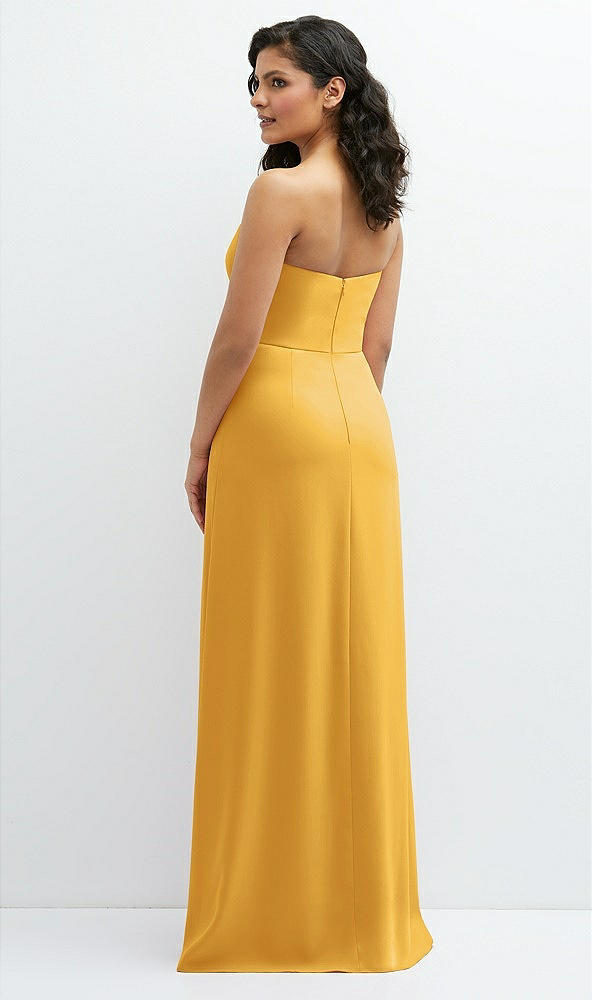 Back View - NYC Yellow Strapless Notch-Neck Crepe A-line Dress with Rhinestone Piping Bows