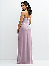 Rear View Thumbnail - Suede Rose Strapless Notch-Neck Crepe A-line Dress with Rhinestone Piping Bows