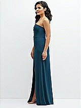 Side View Thumbnail - Atlantic Blue Strapless Notch-Neck Crepe A-line Dress with Rhinestone Piping Bows