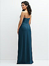 Rear View Thumbnail - Atlantic Blue Strapless Notch-Neck Crepe A-line Dress with Rhinestone Piping Bows