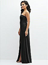 Side View Thumbnail - Black Strapless Notch-Neck Crepe A-line Dress with Rhinestone Piping Bows