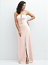 Front View Thumbnail - Blush Strapless Notch-Neck Crepe A-line Dress with Rhinestone Piping Bows