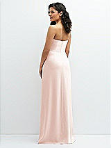 Rear View Thumbnail - Blush Strapless Notch-Neck Crepe A-line Dress with Rhinestone Piping Bows