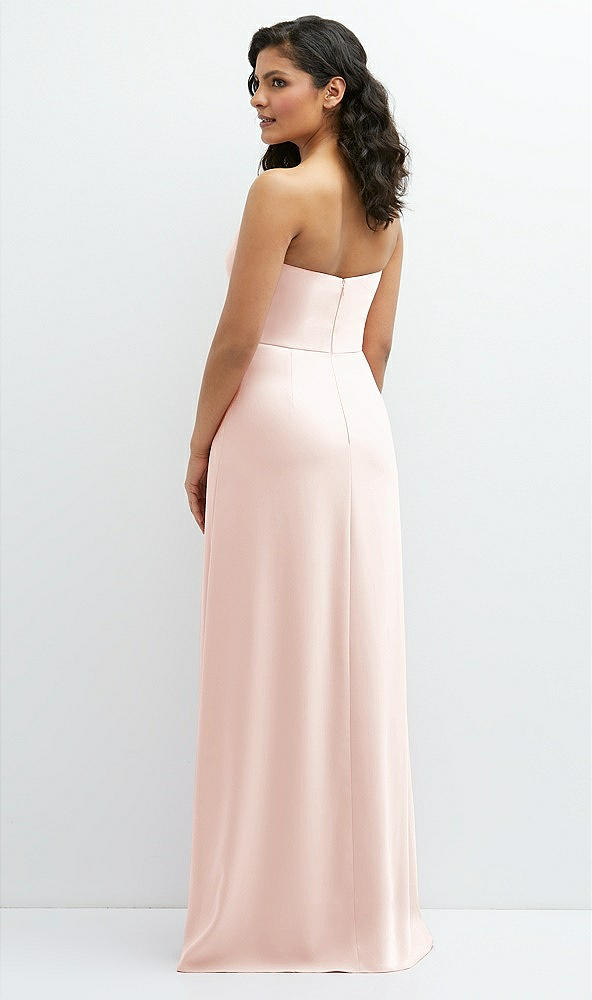 Back View - Blush Strapless Notch-Neck Crepe A-line Dress with Rhinestone Piping Bows