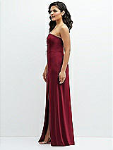 Side View Thumbnail - Burgundy Strapless Notch-Neck Crepe A-line Dress with Rhinestone Piping Bows