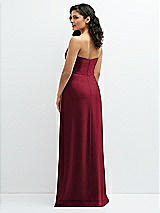 Rear View Thumbnail - Burgundy Strapless Notch-Neck Crepe A-line Dress with Rhinestone Piping Bows