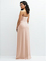 Rear View Thumbnail - Cameo Strapless Notch-Neck Crepe A-line Dress with Rhinestone Piping Bows