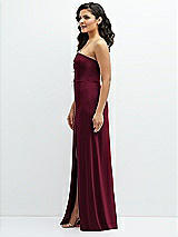 Side View Thumbnail - Cabernet Strapless Notch-Neck Crepe A-line Dress with Rhinestone Piping Bows