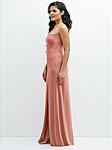 Side View Thumbnail - Desert Rose Strapless Notch-Neck Crepe A-line Dress with Rhinestone Piping Bows