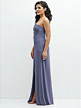 Side View Thumbnail - French Blue Strapless Notch-Neck Crepe A-line Dress with Rhinestone Piping Bows