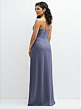 Rear View Thumbnail - French Blue Strapless Notch-Neck Crepe A-line Dress with Rhinestone Piping Bows
