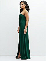 Side View Thumbnail - Hunter Green Strapless Notch-Neck Crepe A-line Dress with Rhinestone Piping Bows