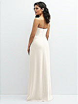 Rear View Thumbnail - Ivory Strapless Notch-Neck Crepe A-line Dress with Rhinestone Piping Bows