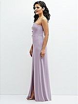 Side View Thumbnail - Lilac Haze Strapless Notch-Neck Crepe A-line Dress with Rhinestone Piping Bows