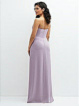 Rear View Thumbnail - Lilac Haze Strapless Notch-Neck Crepe A-line Dress with Rhinestone Piping Bows