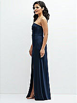 Side View Thumbnail - Midnight Navy Strapless Notch-Neck Crepe A-line Dress with Rhinestone Piping Bows