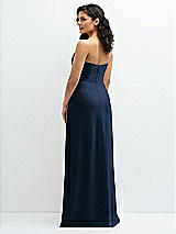 Rear View Thumbnail - Midnight Navy Strapless Notch-Neck Crepe A-line Dress with Rhinestone Piping Bows