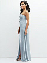 Side View Thumbnail - Mist Strapless Notch-Neck Crepe A-line Dress with Rhinestone Piping Bows