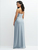 Rear View Thumbnail - Mist Strapless Notch-Neck Crepe A-line Dress with Rhinestone Piping Bows