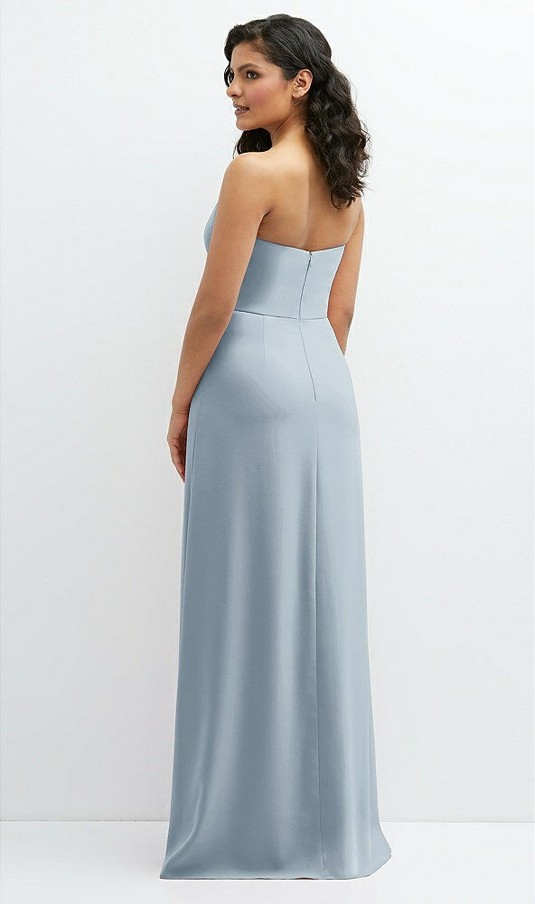 Back View - Mist Strapless Notch-Neck Crepe A-line Dress with Rhinestone Piping Bows